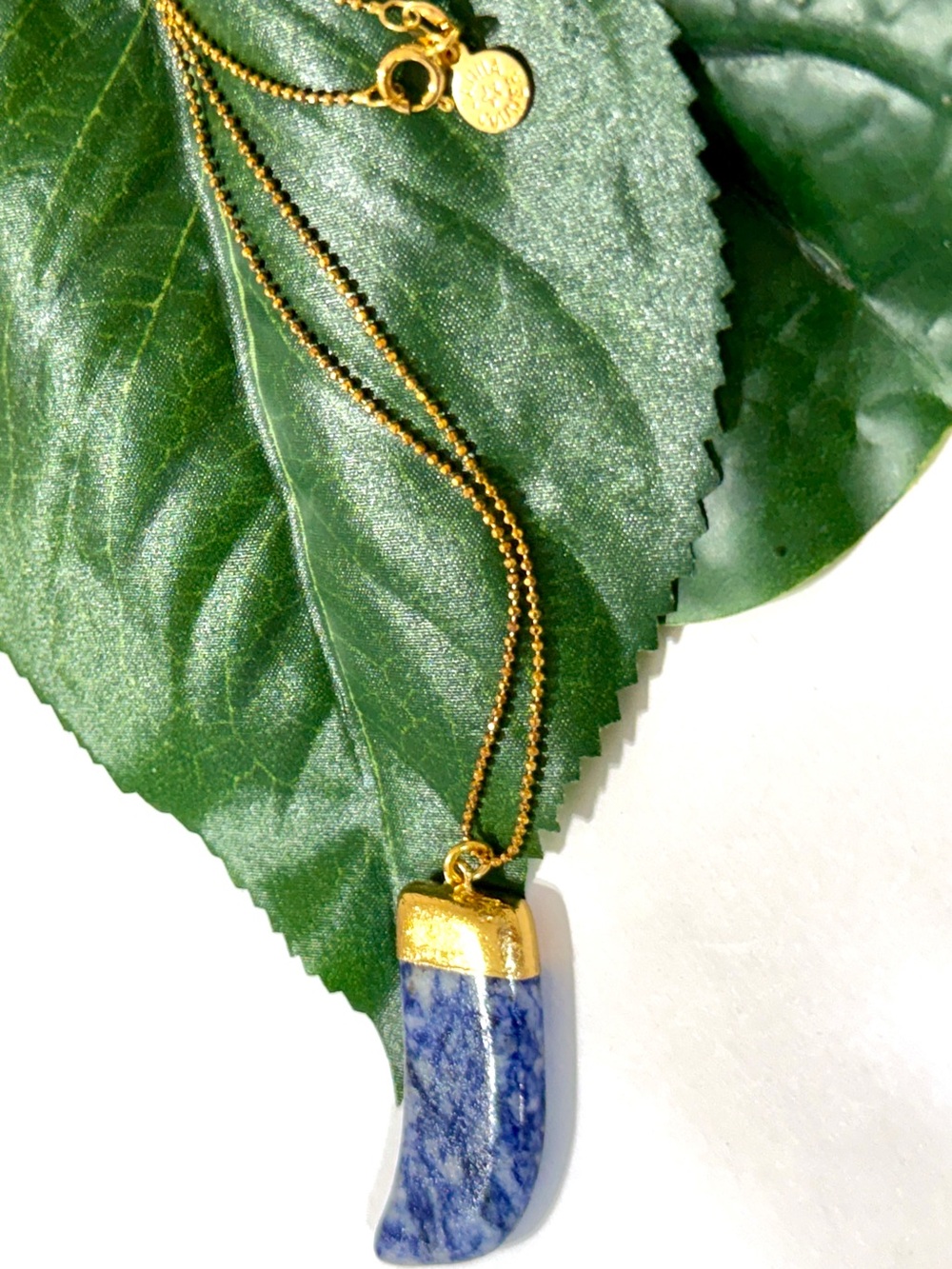 Janna Conner Blue Sodalite Horn Pendant on Delicate Gold Ball Bead Chain NWT - Picture 8 of 8